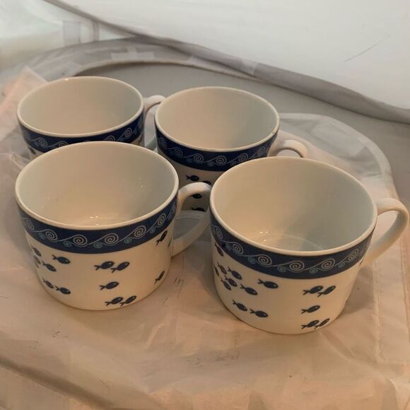 4 Small Bridget Dobson Pisces Fine Porcelain Cups *New* - Picture 1 of 6